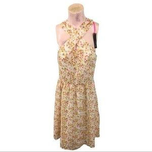 I Heart Ronson Women’s Yellow Polka Dot Cross Strap Midi Dress Size L